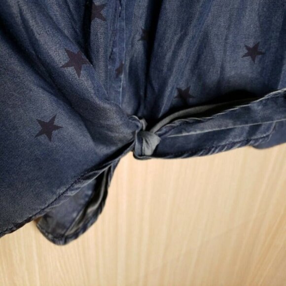 Velvet Heart Womens NWOT Blue Tencel Front Tie Star Print Long Sleeve Button... - Picture 4 of 7